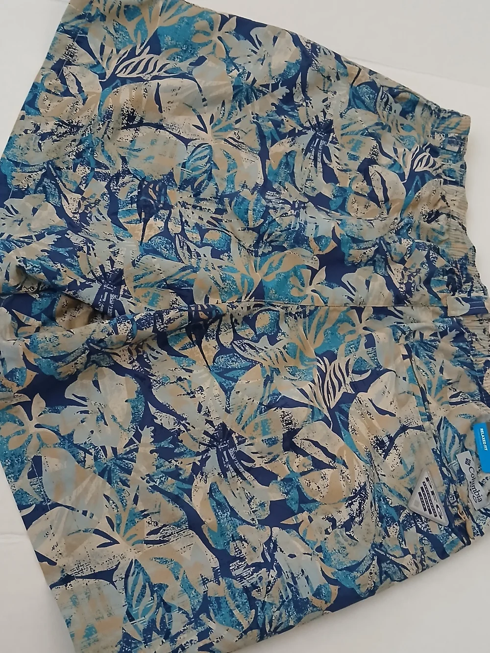 Columbia Blue & Sand Tropical Print Shorts Size M6L Short Court New $18 - Picture 2 of 13